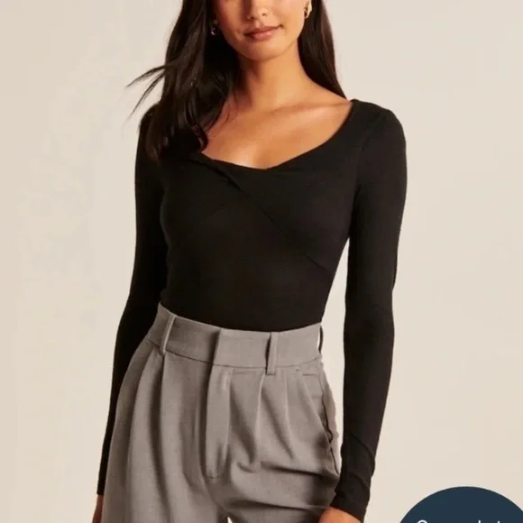 Abercrombie & Fitch Black Soft Knit Long Sleeve Bodysuit Medium - Picture 1 of 3